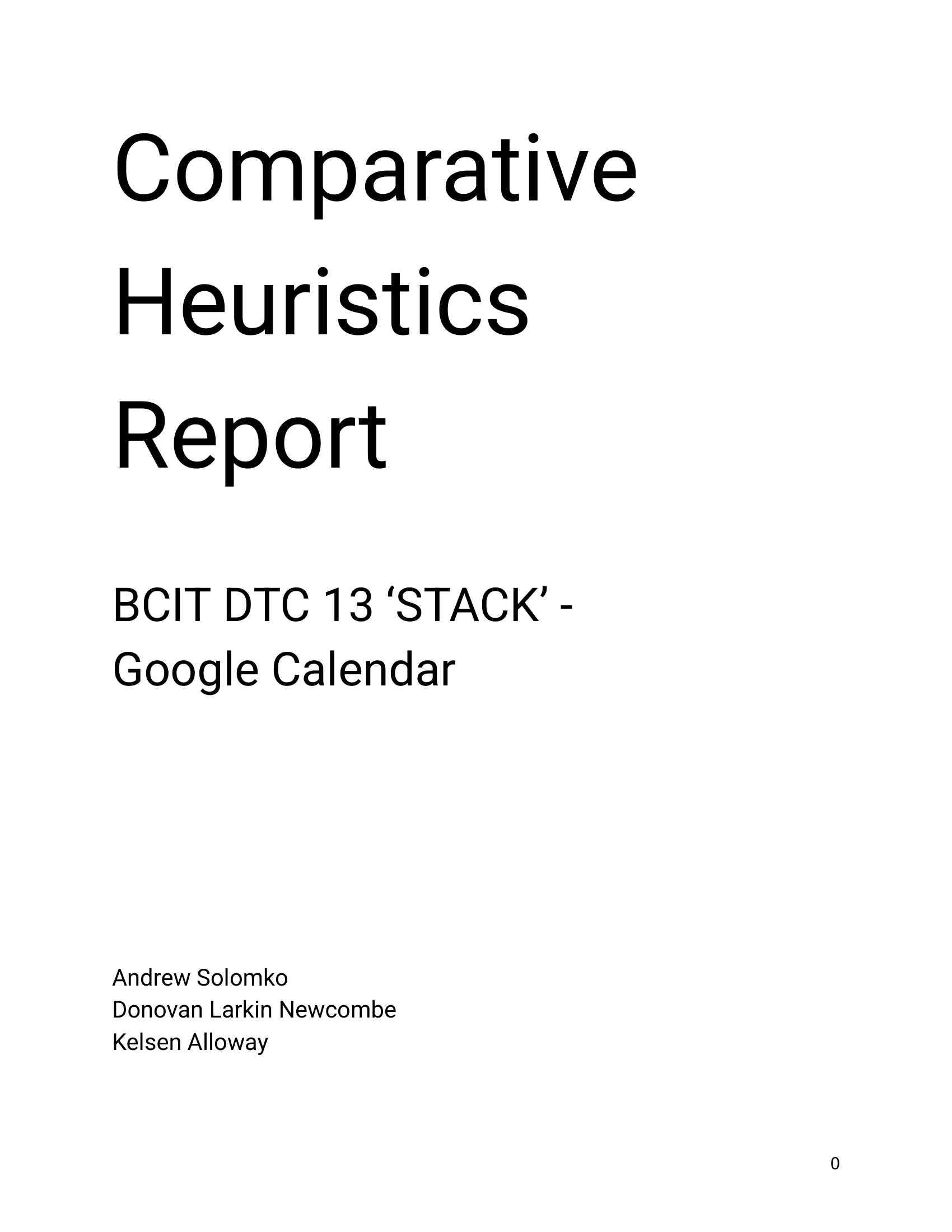 Heuristic Analysis Cover Page
